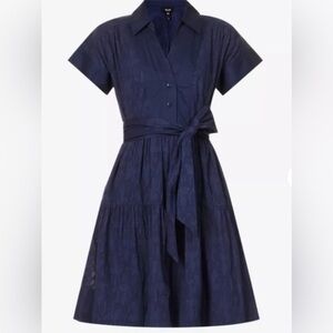 ME+EM Navy Blue Textured Tie-Waist Shirtdress w/ Slip and Belt (US 10)
